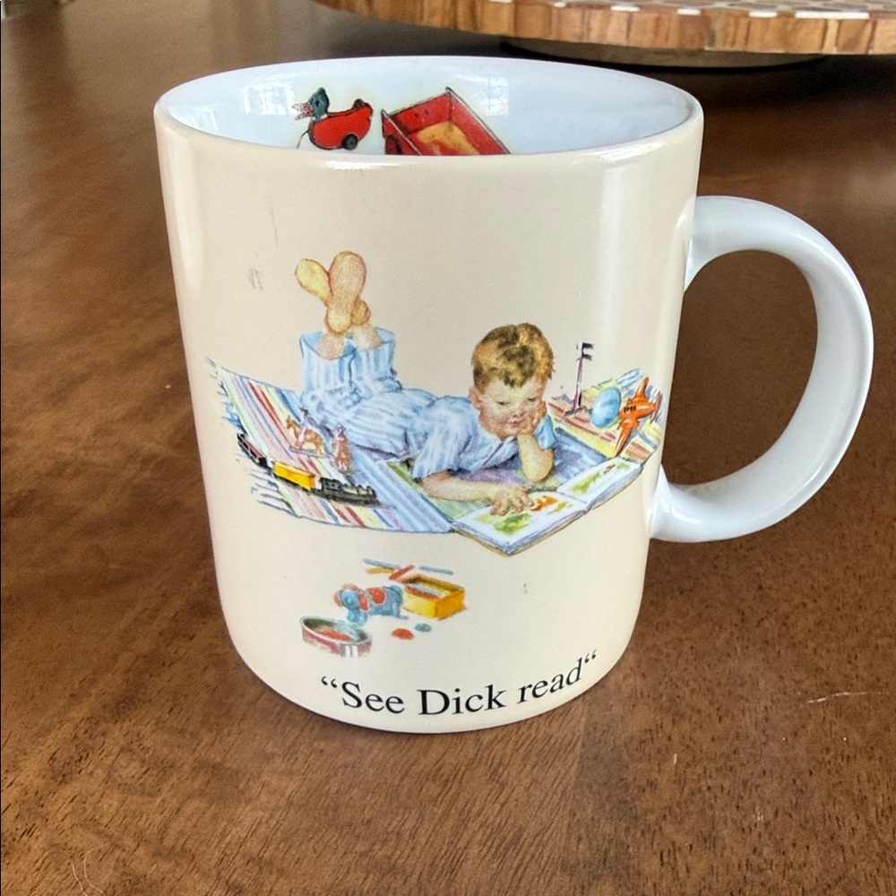 Vintage Children's Mug with Illustration “see dick read”